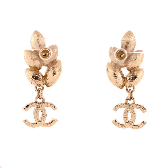 Chanel CC Sparkling Wheat Dangle Earrings Metal with Crystals - Picture 3 of 3